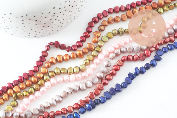 Perle naturelle colorée, perle polie,perle patate,perle percée de culture, perle eau douce, 6-7mm, le fil, X1(G0136)