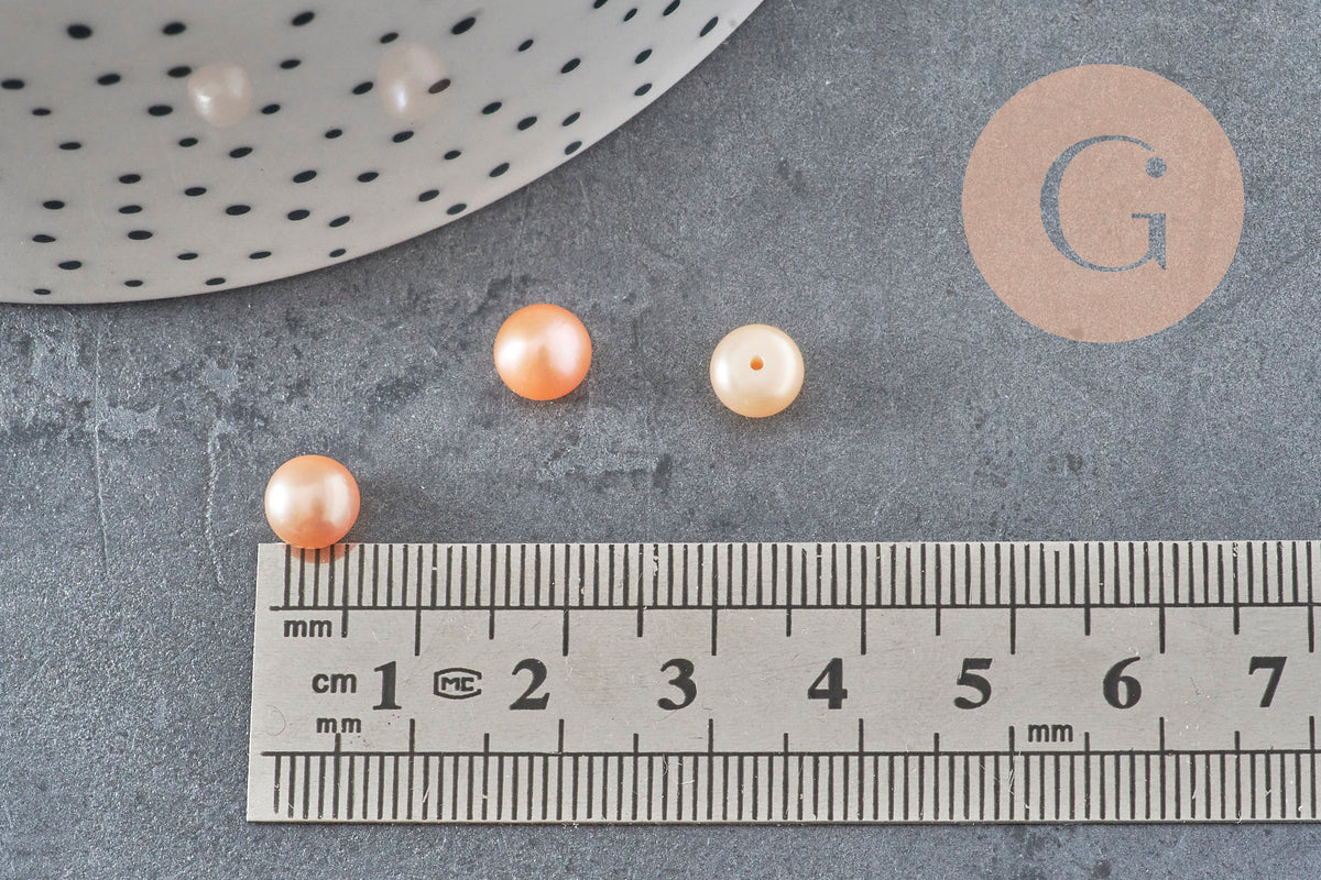 Perle naturelle eau douce ovale rose pêche semi-percée 7mm, x1 VALIDE-Perles-Gingerlily Perles