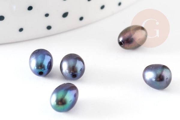 Perle naturelle noire, perle percée de culture, perle d'eau douce,7mm, x1 (G0348)