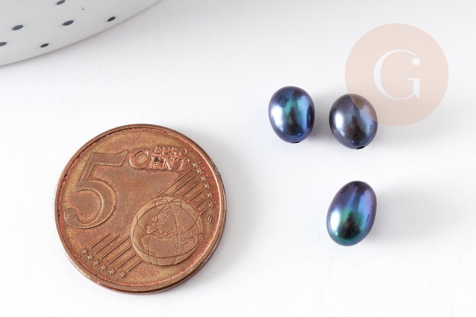Perle naturelle noire, perle percée de culture, perle d'eau douce,7mm, x1 (G0348)