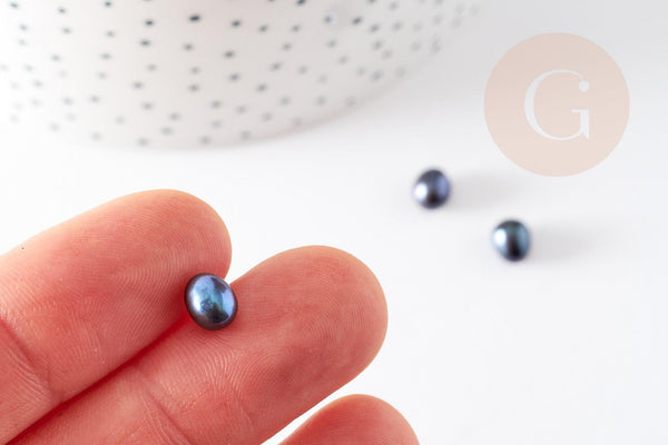 Perle naturelle noire, perle percée de culture, perle d'eau douce,7mm, x1 (G0348)