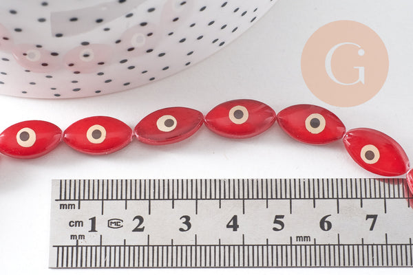 Perle navette nacre colorée mauvais oeil, bijou porte-bonheur,chance, gri-gri,15mm, fil de 25 perles, x1 (G0300)