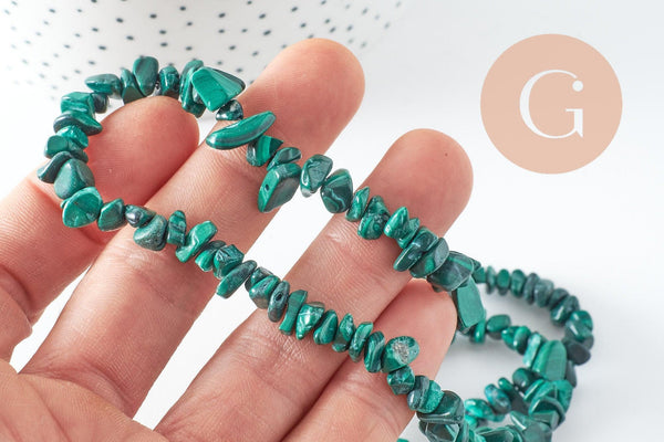 Perle nugget malachite naturelle 5-14mm, fil de 85cm x1 (G3524)