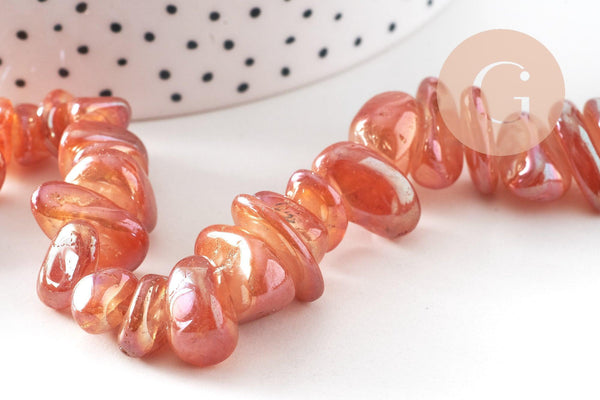 Perle nuggets quartz orange irisé, perle quartz naturel, 10-23mm, fil de 37cm, x1 (G5885)