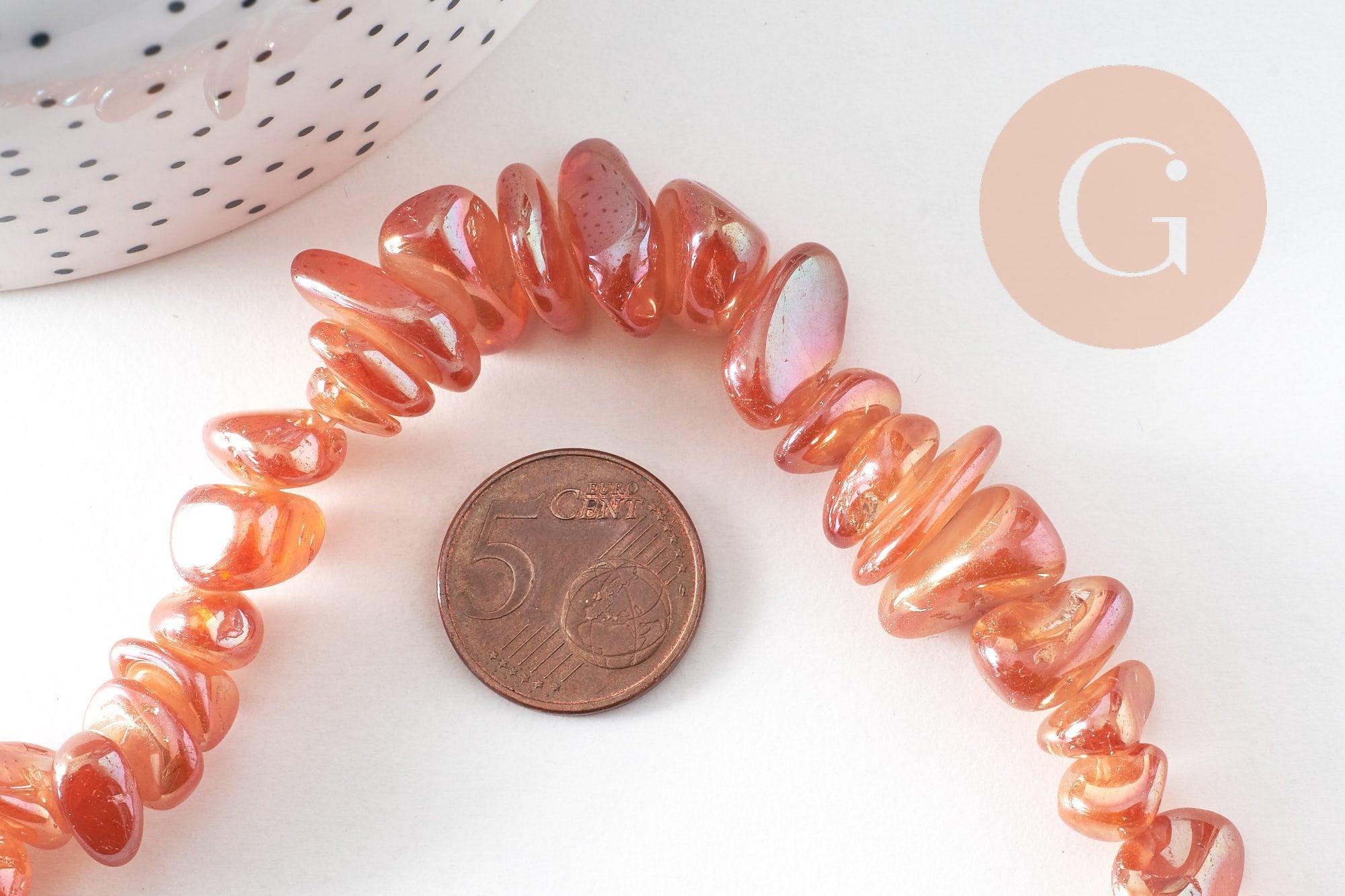 Perle nuggets quartz orange irisé, perle quartz naturel, 10-23mm, fil de 37cm, x1 (G5885)