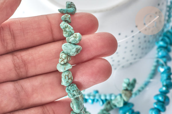 Perle nuggets rondelle Howlite teintée turquoise foncé naturelle 5-30mm,fil de 40cm x1 (G8194)