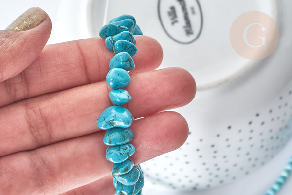 Perle nuggets rondelle Howlite teintée turquoise foncé naturelle 5-30mm,fil de 40cm x1 (G8194)