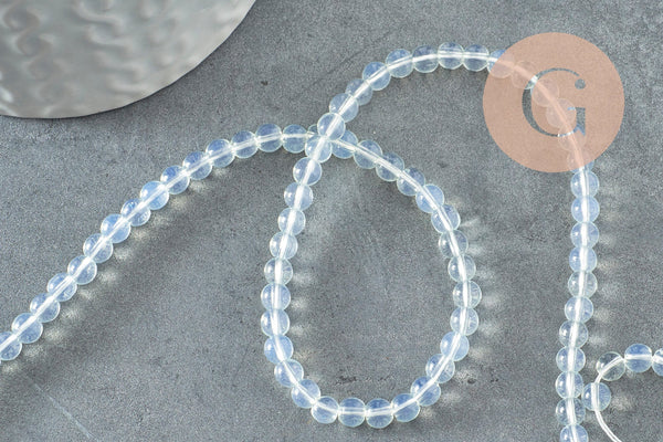 Perle opalite blanche ronde percée 4mm, 1x fil de 39.8cm (G8422)