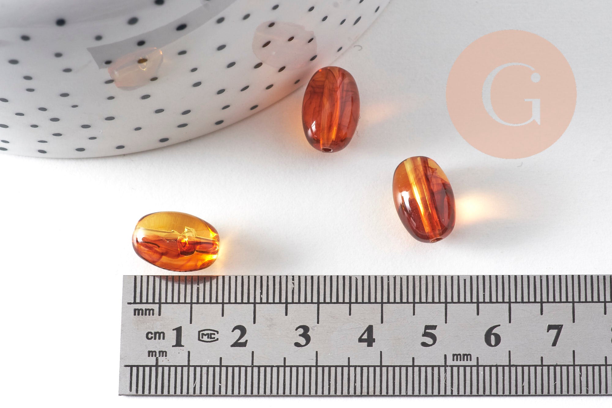 Perle ovale acrylique imitation ambre marron 14mm, x10 (G10998)