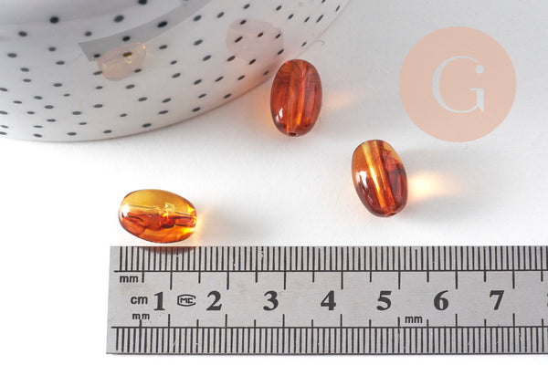 Perle ovale acrylique imitation ambre marron 14mm, x10 (G10998)