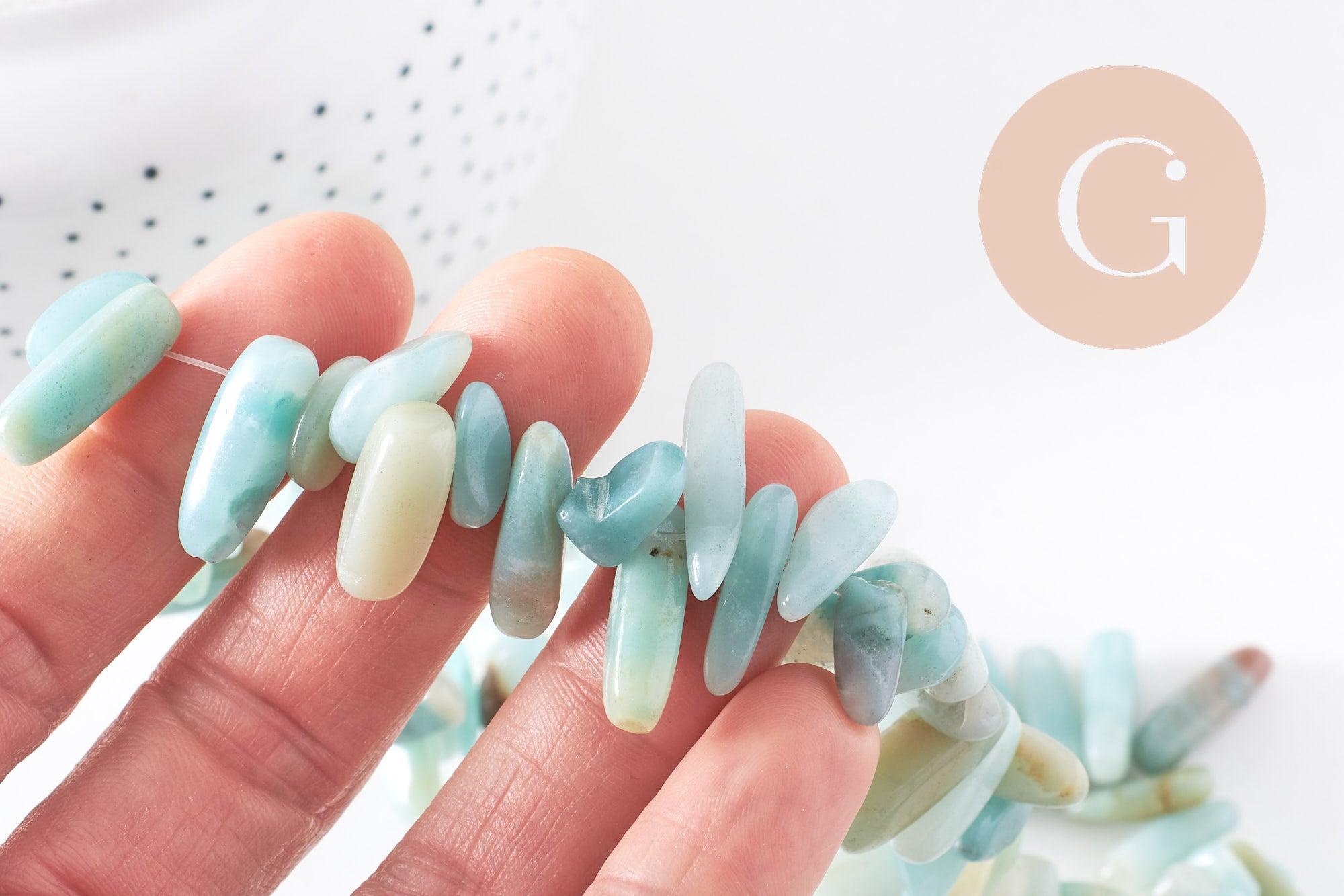 Perle ovale amazonite naturelle 13-22mm,perle pierre naturelle , fil 40cm x1 (G8536)