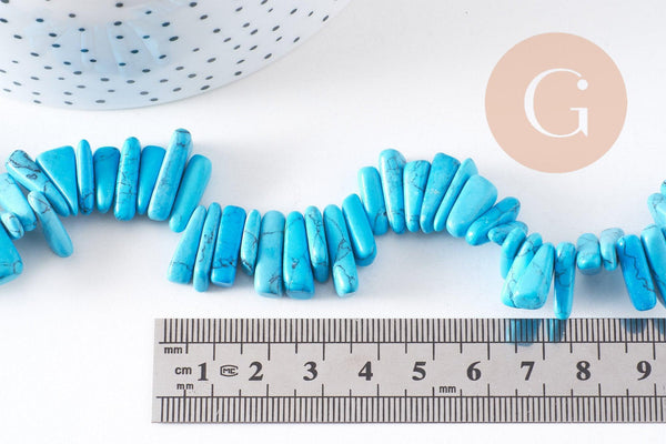 Perle ovale chips howlite turquoise, pierre howlite naturelle, pierre,perle pierre,12-20mm, fil de 39cm x1 (G4068)