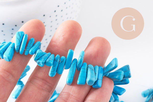 Perle ovale chips howlite turquoise, pierre howlite naturelle, pierre,perle pierre,12-20mm, fil de 39cm x1 (G4068)