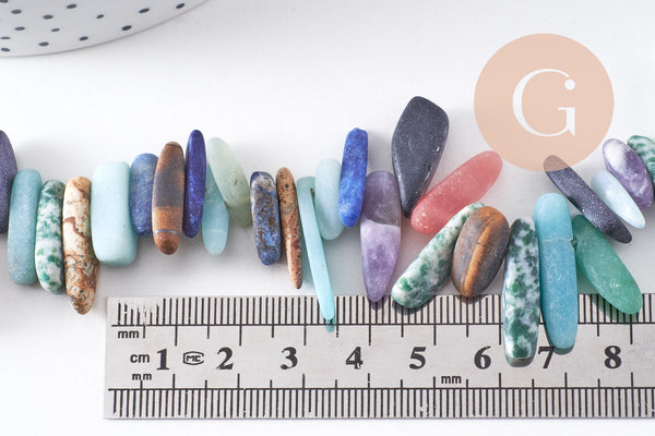 Perle ovale chips pierre mélangée sablée 11-19mm, x1 fil de 40cm (G4404)