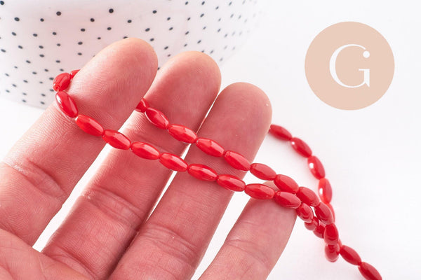 Perle ovale corail rouge,perles corail ,grain de riz,corail rouge,corail naturel, fil 40cm, x1 (G0993)