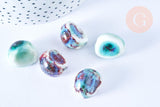 Perle ovale en porcelaine artisanale vert-violet, fantaisie porcelaine émaillée,18-21mm, x5 (G5466)