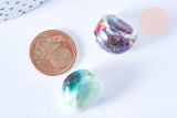 Perle ovale en porcelaine artisanale vert-violet, fantaisie porcelaine émaillée,18-21mm, x5 (G5466)