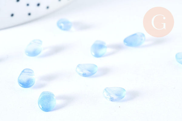 Perle ovale goutte verre imitation jade bleu clair 8.5mm, x10 Perles (G7294)