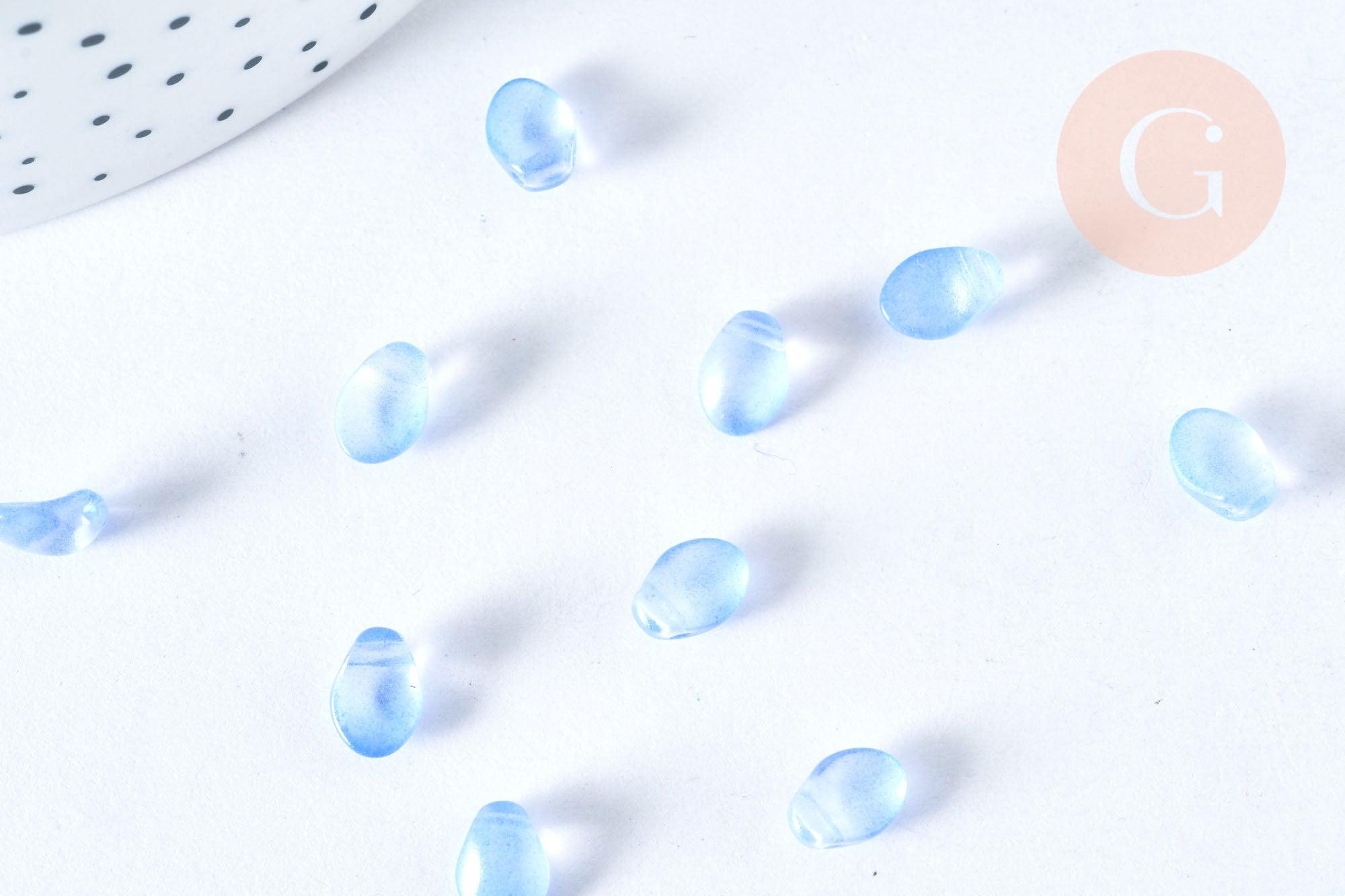 Perle ovale goutte verre imitation jade bleu clair 8.5mm, x10 Perles (G7294)
