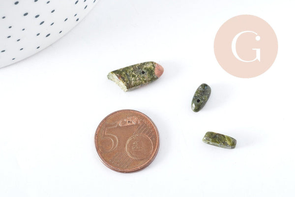 Perle ovale irrégulière unakite naturelle 10-18mm, x5 (G8293)