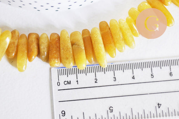 Perle ovale jade jaune topaze, pierre précieuse et naturelle, pierre roulée, 13-22mm, fil 40cm, x1 (G1114)