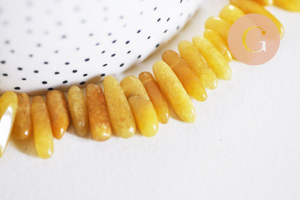 Perle ovale jade jaune topaze, pierre précieuse et naturelle, pierre roulée, 13-22mm, fil 40cm, x1 (G1114)