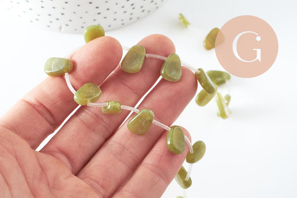 Perle ovale jade vert feuille,pierre précieuse,jade jaune naturel,perle pierre roulée 13mm, fil de 39 cm, X1 (G4162)