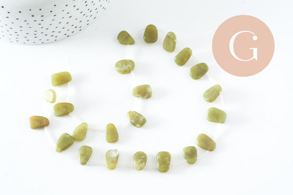 Perle ovale jade vert feuille,pierre précieuse,jade jaune naturel,perle pierre roulée 13mm, fil de 39 cm, X1 (G4162)