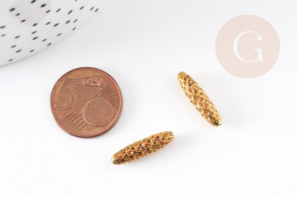 Perle ovale laiton brut,perle dentelle dorée 19mm x 5mm, création bijoux laiton brut, x5 G4883