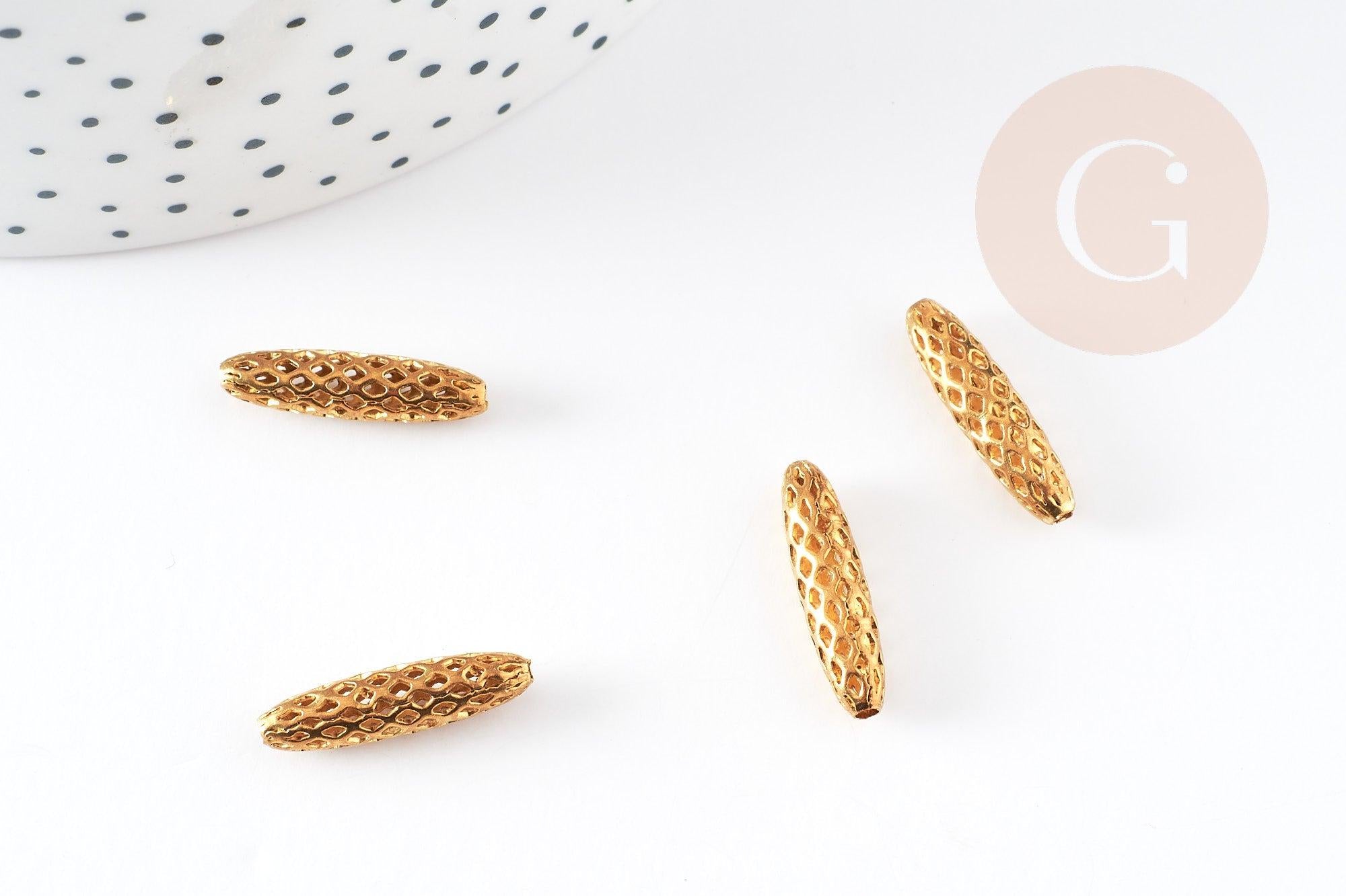 Perle ovale laiton brut,perle dentelle dorée 19mm x 5mm, création bijoux laiton brut, x5 G4883