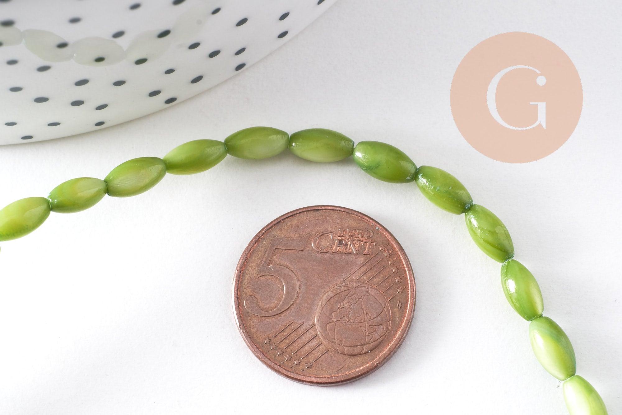 Perle ovale nacre, perles coquillage,grain de riz,coquillage naturel,fil 50 perles (G0982)