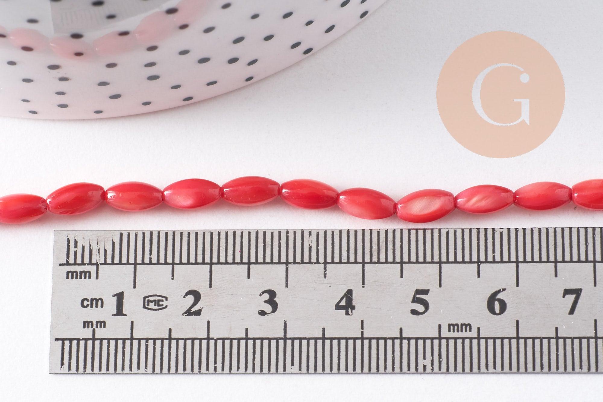 Perle ovale nacre, perles coquillage,grain de riz,coquillage naturel,fil 50 perles (G0982)