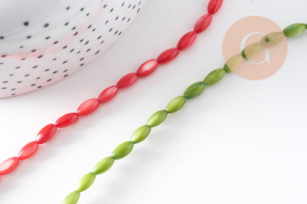 Perle ovale nacre, perles coquillage,grain de riz,coquillage naturel,fil 50 perles (G0982)