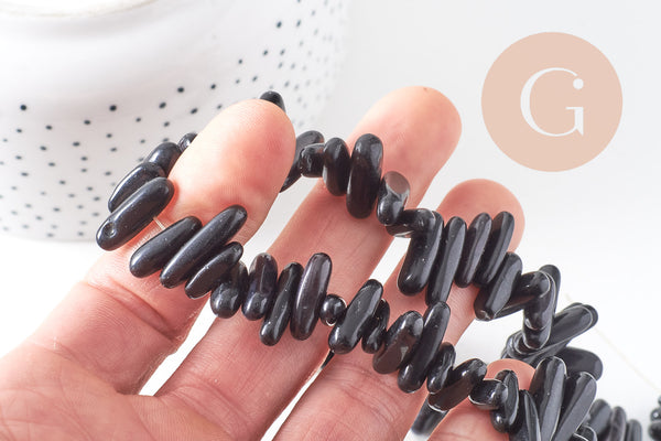 Perle ovale pierre noire, pierre précieuse, pierre naturelle, pierre roulée,13-22mm, x1 (G1477)