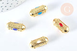 Perle ovale talisman message émail coloré laiton doré 18k 19mm, x1 (G6994)