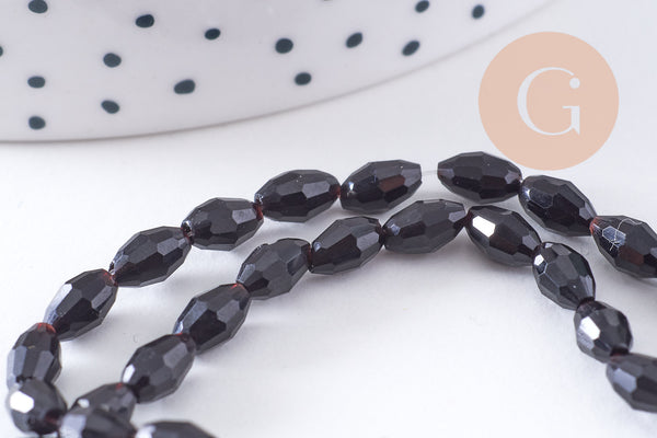 Perle ovale verre facetté noir 6x4mm, fil de 38cm x1 (G10628)