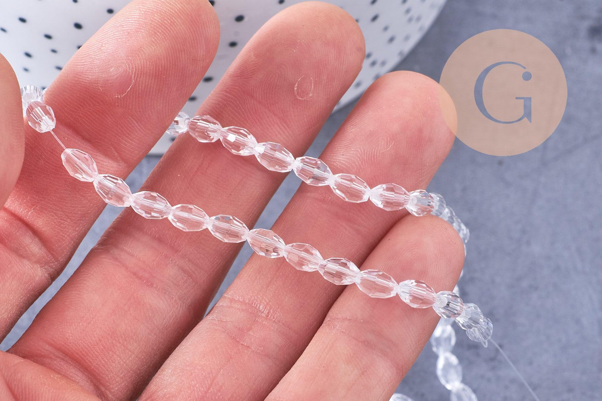 Perle ovale verre facetté transparent 6x4mm, x1 fil de 38cm (G10584)