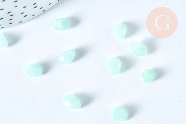 Perle ovale verre imitation jade vert clair 8.5mm, création de bijoux DIY, x10 G6951