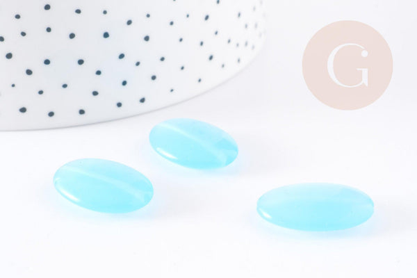 Perle ovale verre turquoise 25mm,perle verre lisse vintage création bijoux x2 (G9068)