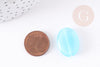 Perle ovale verre turquoise 25mm,perle verre lisse vintage création bijoux x2 (G9068)