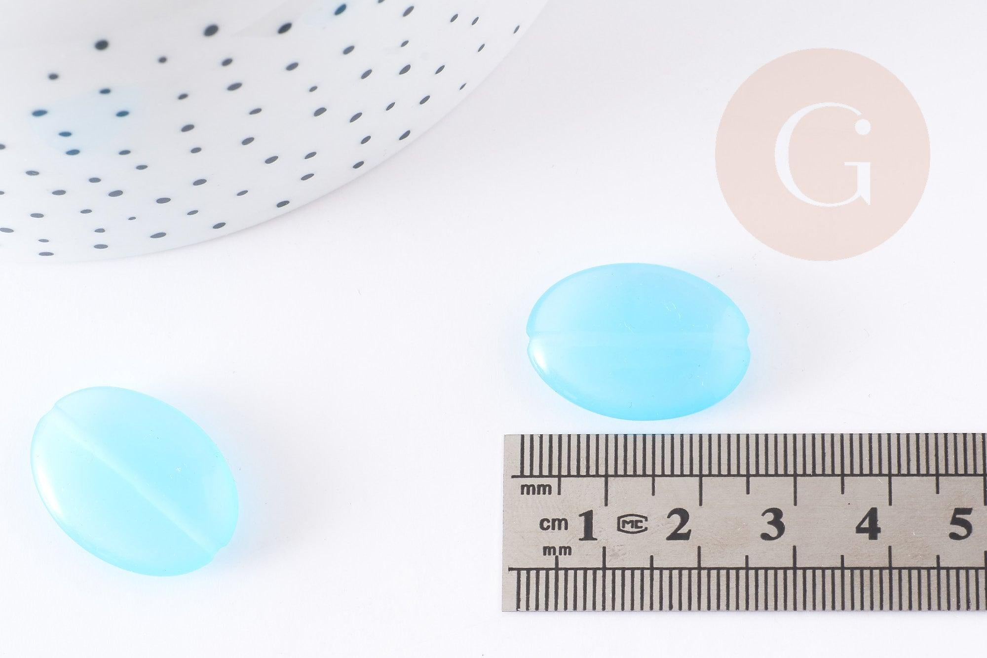 Perle ovale verre turquoise 25mm,perle verre lisse vintage création bijoux x2 (G9068)