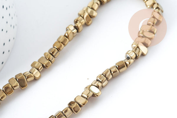 Perle pépite dorée hématite de synthèse 5~12mm, pierre, fil de 40cm, x1 (G8975)