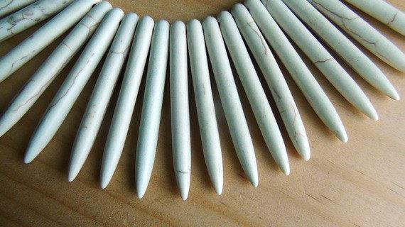 Perle pointe howlite blanche naturelle 24-54mm, création bijoux fantaisie le fil de 95 perles-G0086