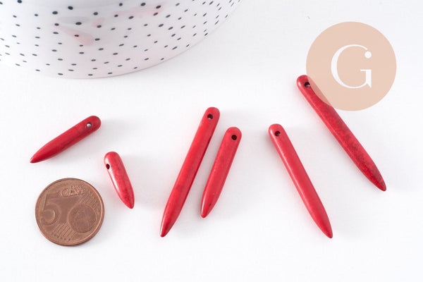 Perle pointe howlite naturelle rouge 18-43mm, fil de 38cm environ x1 (G10133)