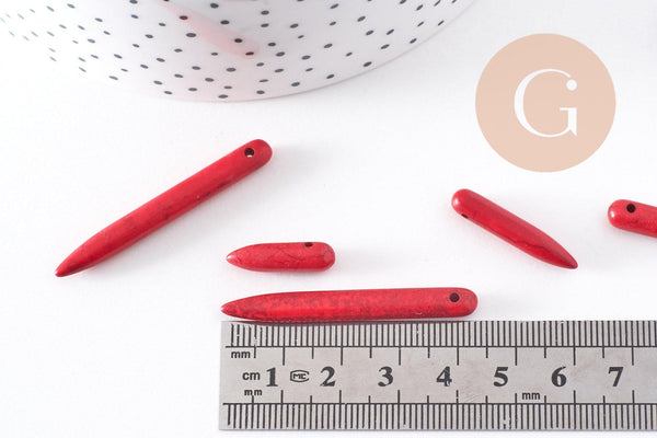 Perle pointe howlite naturelle rouge 18-43mm, fil de 38cm environ x1 (G10133)