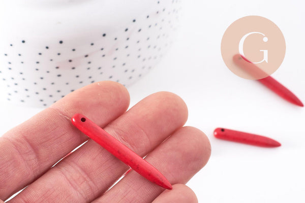 Perle pointe howlite naturelle rouge 18-43mm, fil de 38cm environ x1 (G10133)