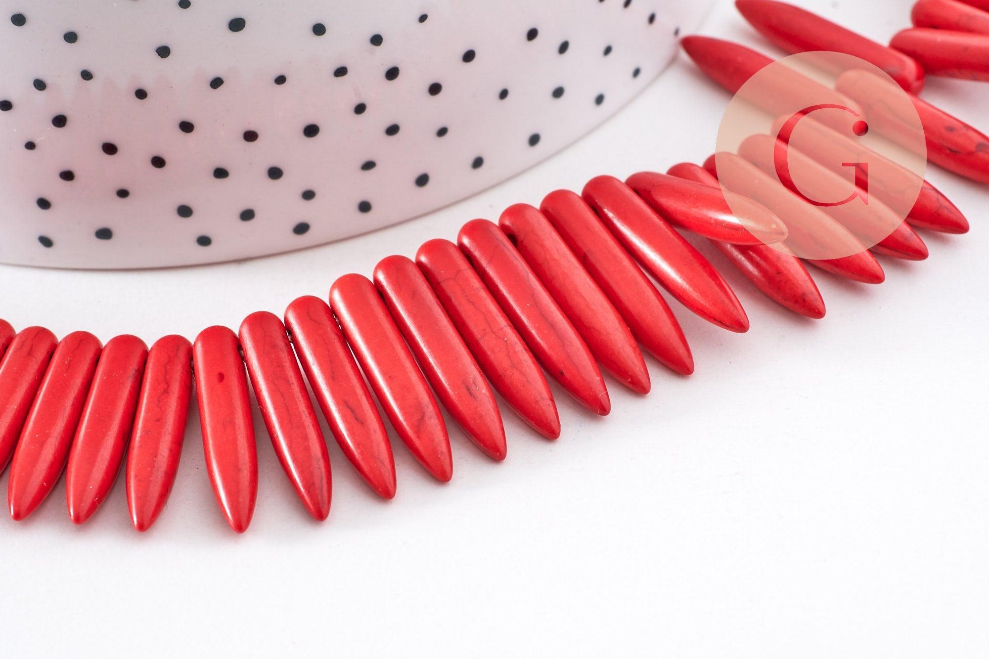 Perle pointe howlite naturelle rouge 18-43mm, fil de 38cm environ x1 (G10133)