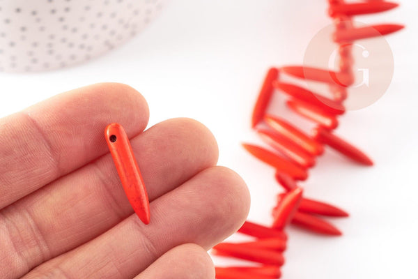 Perle pointe howlite orange, howlite naturelle,perle orange, perle pierre, fil de 90 x1 (G0566)