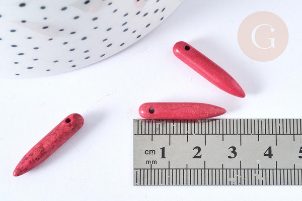 Perle pointe howlite rouge fuchsia 20-25mm,perle pierre naturelle ,x10 (G7428)