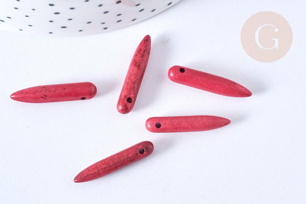 Perle pointe howlite rouge fuchsia 20-25mm,perle pierre naturelle ,x10 (G7428)